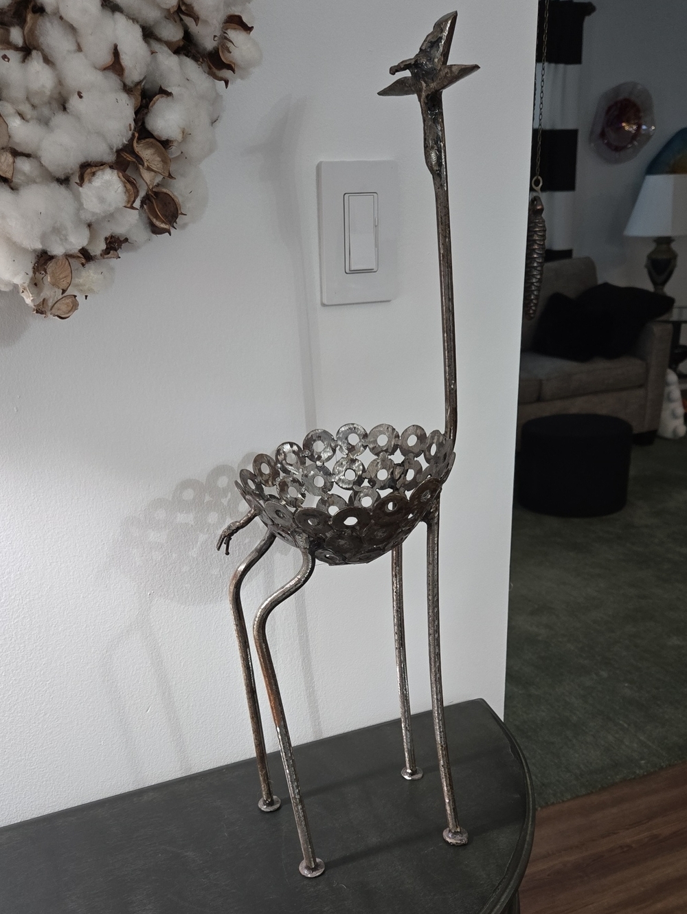 Uncommon Goods Rustic Metal Giraffe Sculpture with Decorative Bowl - Silver Tone